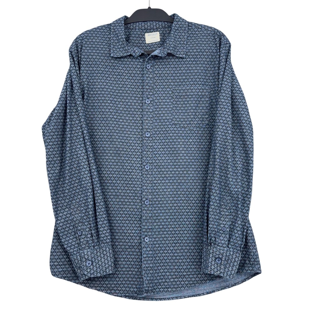 Method Geometric Button Down Mens Medium Cotton Blend Blue Long‎ Sleeve Shirt